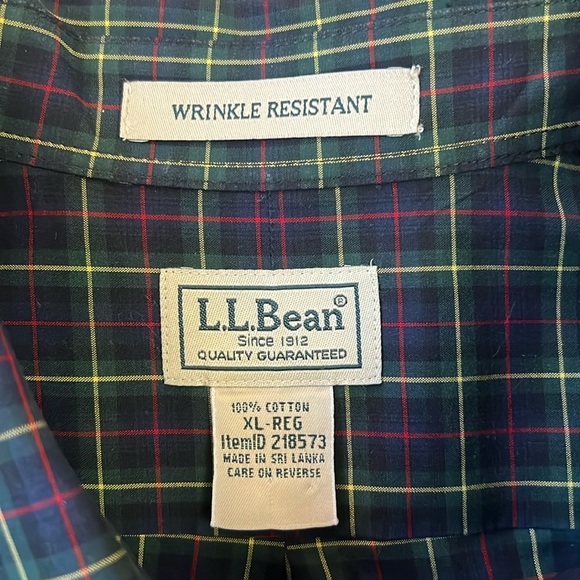 L.L. Bean Navy Blue Tartan Plaid Button Down Cotton Shirt Wrinkle Resistant XL - Picture 3 of 13